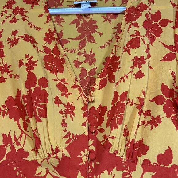 Orange Yellow Floral Dress womens XS Button Front V-Neck Cowgirl Cottage Core - Picture 5 of 7